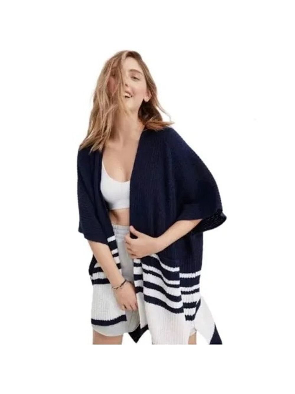 Aerie Navy & White Striped Cardigan Size M (oversized) OSFM NWT